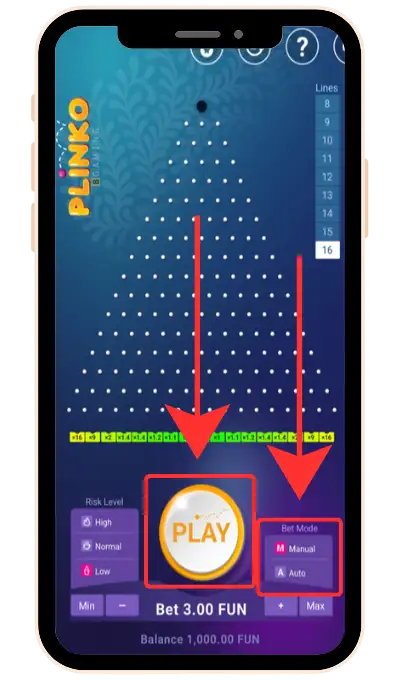 Set the bet amount or min/max bet and press Play